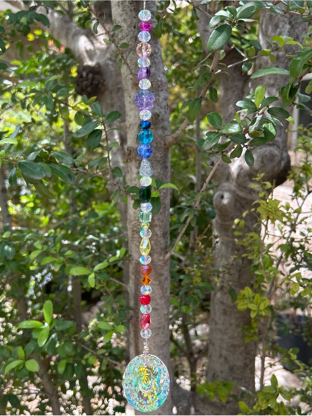 15” handmade mixed rainbow crystal beaded strand suncatcher